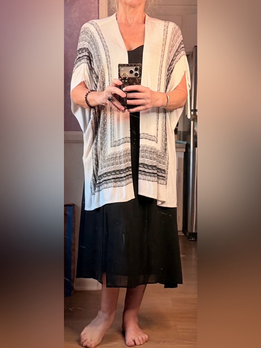 Splendid White Ribbed Knit Poncho